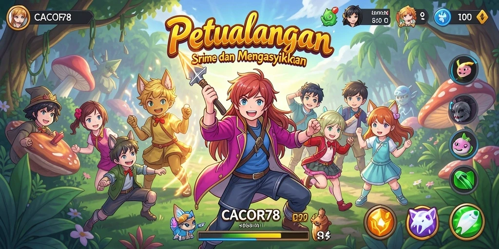 Screenshot gameplay CACOR78 dengan karakter anime yang dinamis.