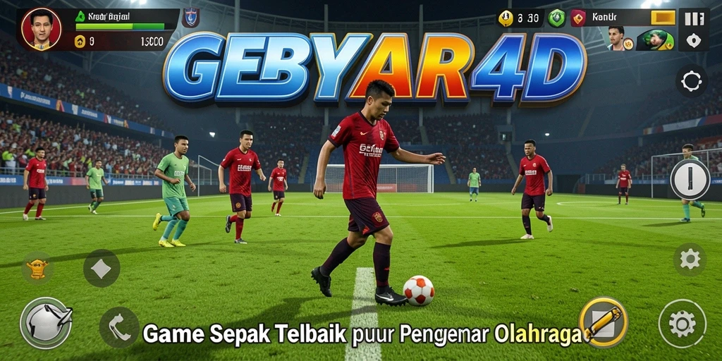 Tampilan gameplay seru dalam GEBYAR4D yang menampilkan aksi sepak bola.