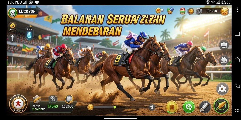 Skrinsut gameplay LUCKYDF yang menampilkan balapan mendebarkan.