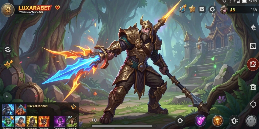 Screenshot permainan <strong>LUXARABET</strong> menunjukkan pertempuran seru dan grafik yang menakjubkan.