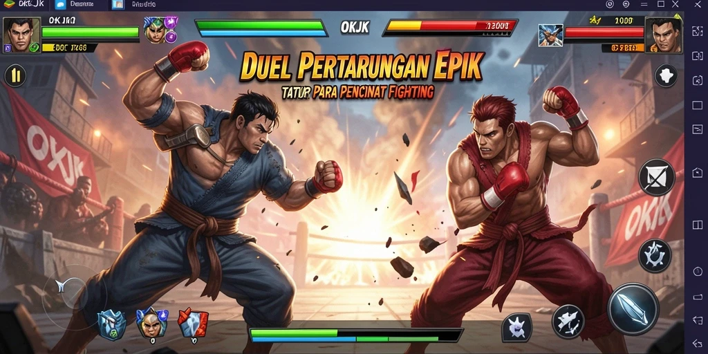 Tampilan gameplay OKJK dengan aksi pertarungan yang mendebarkan.